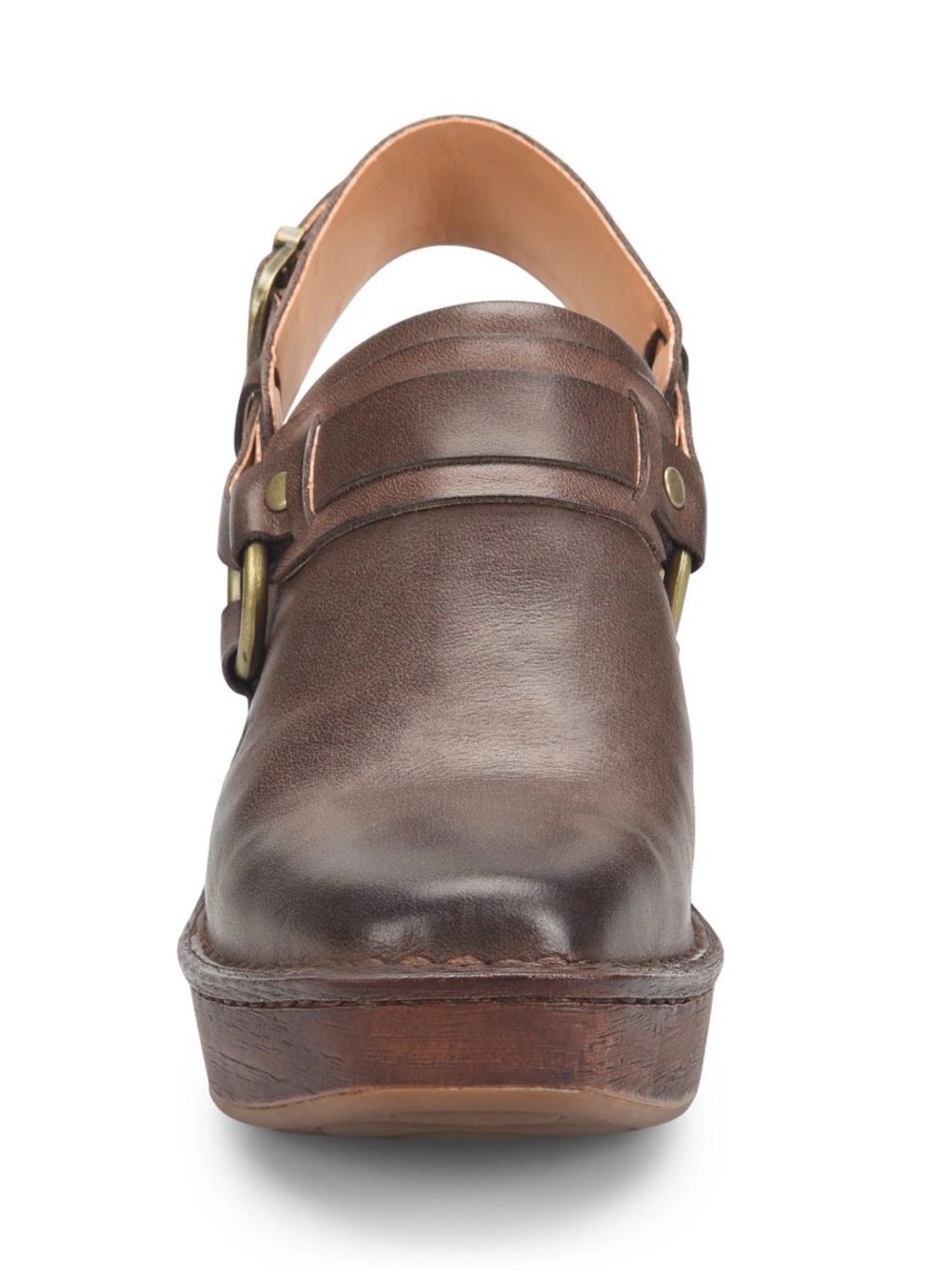 NWT Born Brown Leather Slingback Clog with Brass Ring Size 8 - Picture 4 of 14